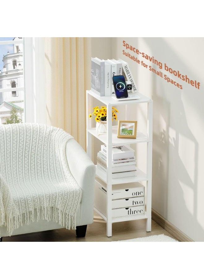 4 Tier Wooden Bookshelf with Storage - Small White Bookcase for Small Spaces, Small Shelf for Living Room, Office, Bedroom, Kitchen - Industrial Modern Book Shelf. - Image 5